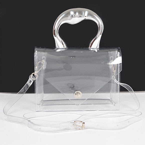 Small Womens Stadium Approved PVC Transparent Twist Lock Flap Jelly Crossbody - Picture 1 of 10